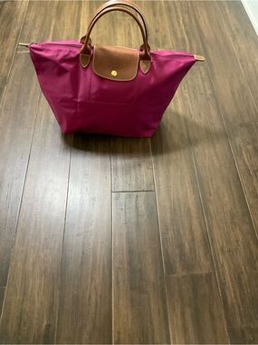 Longchamp Le Pliage Berry Pink Mix Medal Top Handle Medium Foldable Tote Bag
